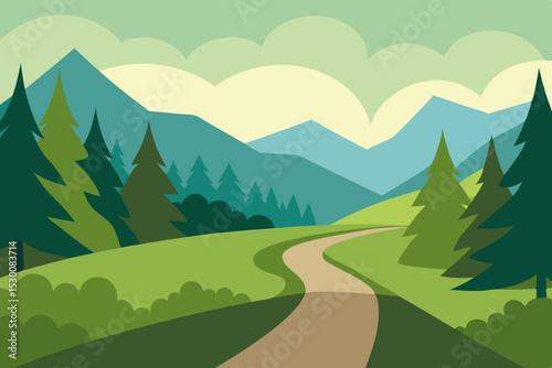 Tranquil Countryside Animation Video Background with Forest Trail Vector