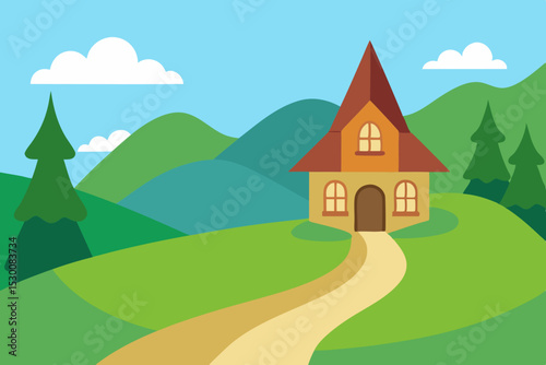 Charming House Animation Video Background on Lush Green Field Vector