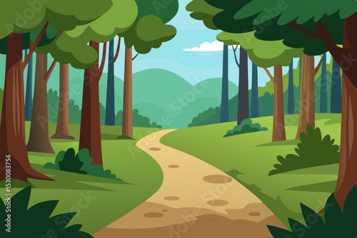 Enchanting Cartoon Forest Path Animation Video Background with Trees Vector
