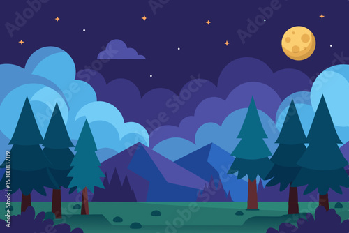Enchanting Landscape Animation Cartoon Video Background with Forest Vector