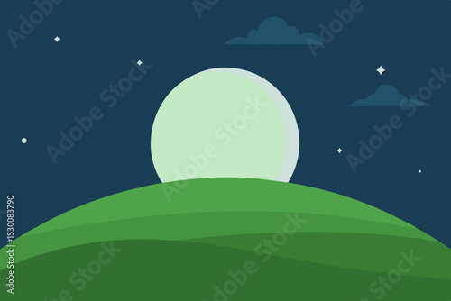 Radiant Glowing Full Moon Animation Cartoon Video Background Over Hill Vector