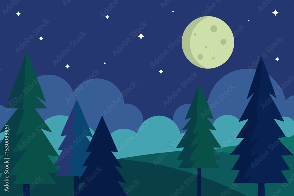 Fototapeta premium Magical Animated Night Forest Animation Video Background with Stars Vector