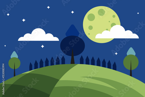 Charming Storybook Hilltop Animation Cartoon Video Background with Trees Vector