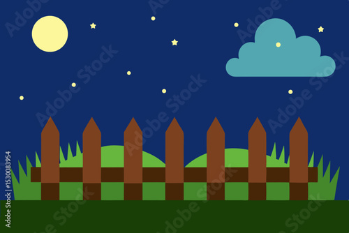 Quiet Grassy Cartoon Clearing Animation Video Background with Fence Vector