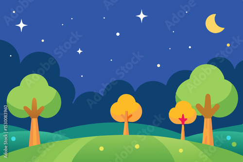 Enchanting Whimsical Cartoon Field Animation Video Background with Stars Vector
