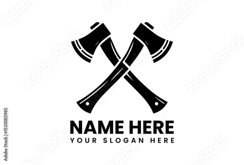 Two crossed axes in bold black silhouette vector logo symbolizing outdoor strength and traditional labor