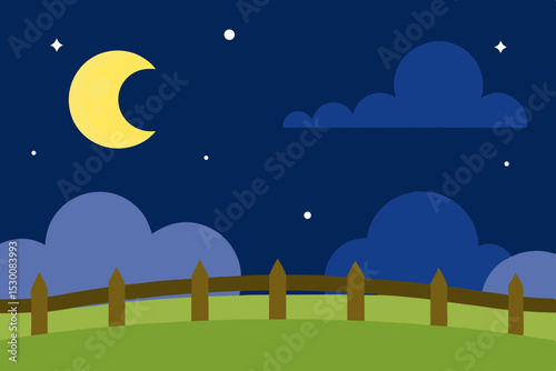 Rustic Cartoon Field Animation Video Background with Wooden Fence Vector