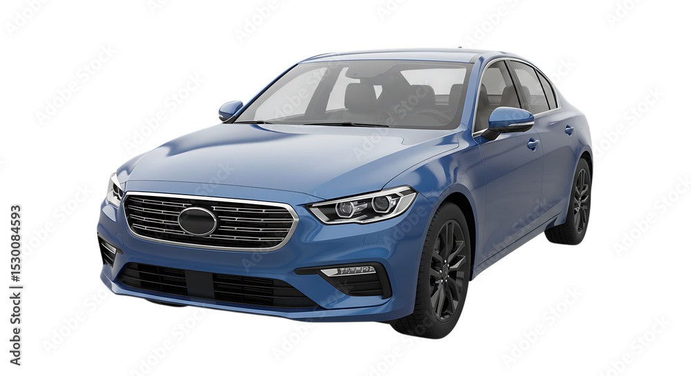 Fototapeta premium Modern blue sedan car isolated on white background