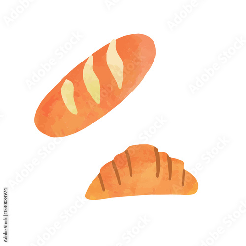 絵本風のフランスパンとクロワッサン