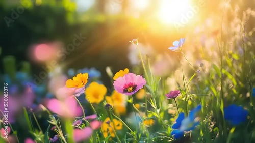 Sunset Meadow: Vibrant Blooms at Golden Hour