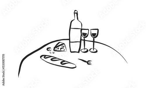 Hand drawn coquette dinner doodles. Vintage cute symbols with la dolce vita aesthetic in simple crayon and sketch style. Trendy art for menus and wedding invitations. whimsical vector illustration.