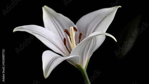 "Elegant Greyscale Close-Up of a Lily on Black Background – Vertical Shot"
