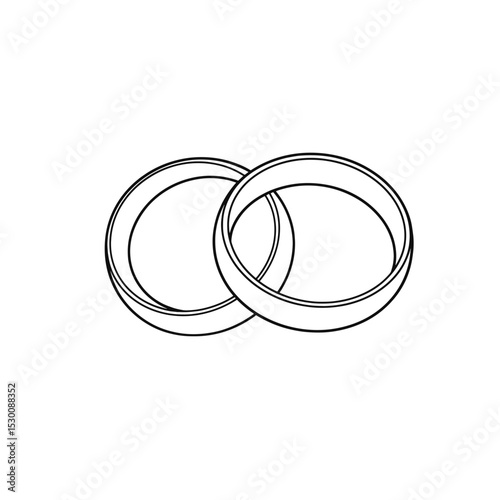 Wedding Rings Icon in Line Style in Black and White Representing Love and Marriage with Copy Space