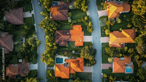 Community Association Aerial View: Homes by Lake in Sunrise Weston, Florida USA