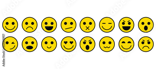 Collection of Diverse Emoticons Showing Various Human Emotions and Feelings