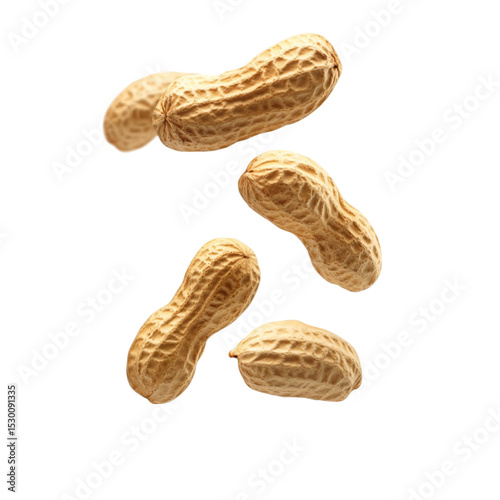 Four peanuts in shells on a colorful striped background a vibrant food image photo