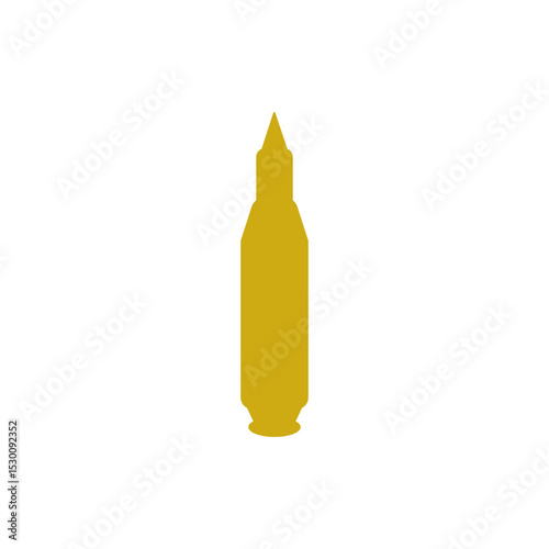 Bullet vector icon. Ammo silhouette shape. Golden color design. White background symbol.
