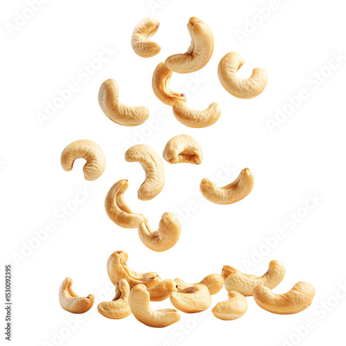 Cashews falling against a colorful striped background a delicious snack