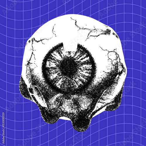 melting eyeball, retro stipple effect eye, horror design illustration