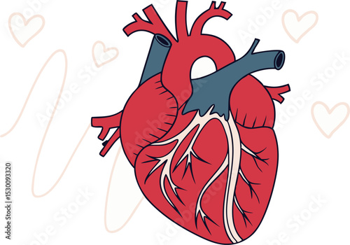 Cartoon Human Heart with Hearts Symbols