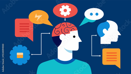 Jumbled Thoughts Conducting an interview with a person living with schizophrenia piecing together their fragmented memories and thoughts to create a coherent life story.. Vector illustration