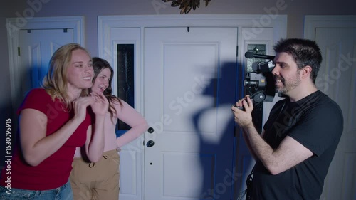 women talking to camera