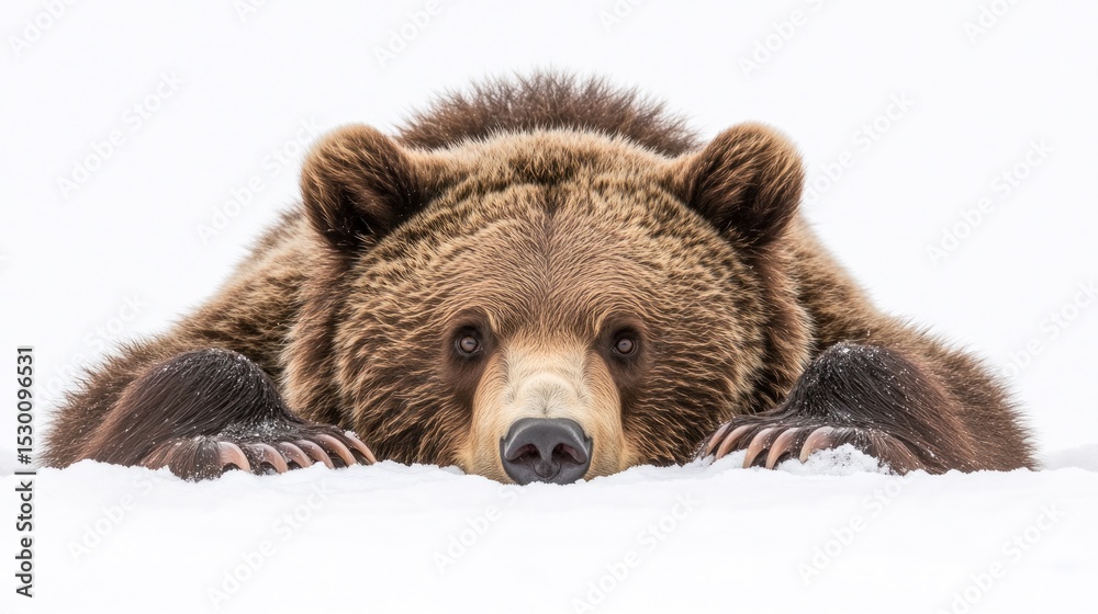 Obraz premium Grizzly bear in snow, frontal view