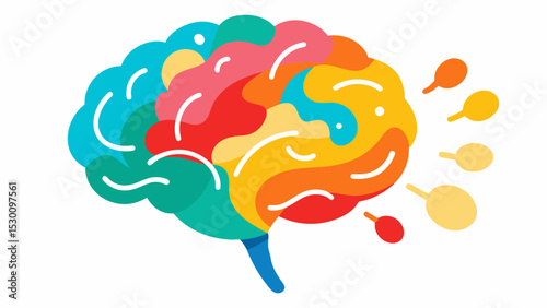 An anatomical diagram of the brain overlaid with strokes of paint representing the neural connections being formed as a person creates art. This highlights the neurological. Vector illustration