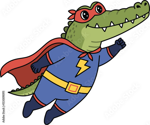 Superhero Alligator Soaring Through the Sky