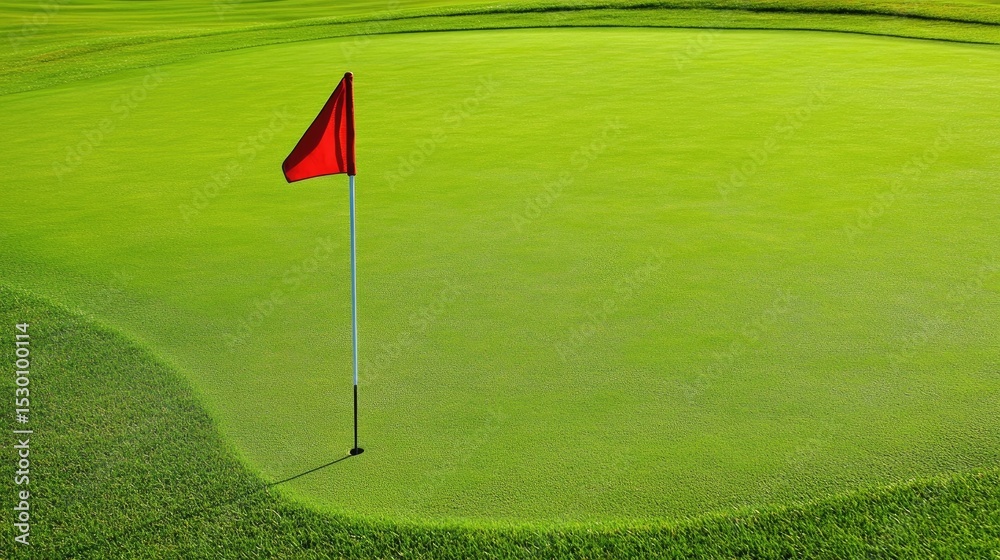 Obraz premium Hole placed on a tiered green, with sloping breaks and ridges leading to the flagstick