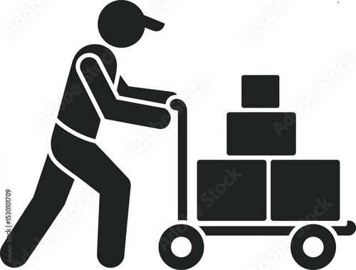 Delivery Man with Hand Truck and Boxes - Logistics Icon Vector