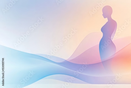 Abstract illustration of a pregnant woman silhouette surrounded by flowing colorful waves
