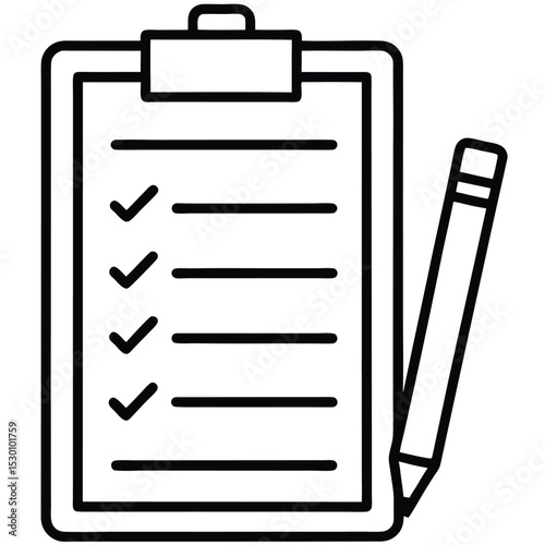Flat vector illustration of a clipboard with checklist and pencil isolated on white background