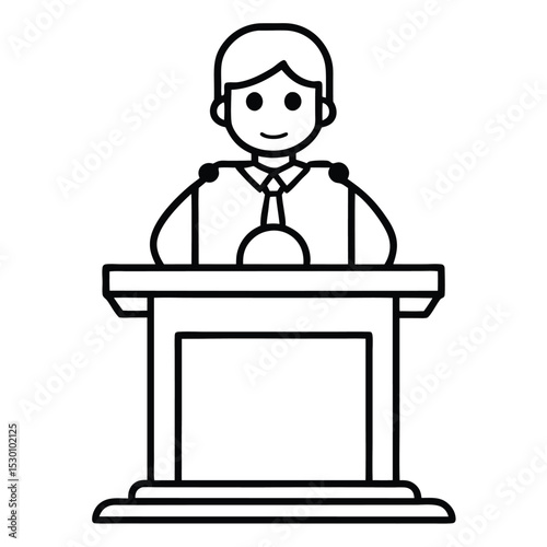 Flat vector icon of person giving a speech at podium isolated on white background