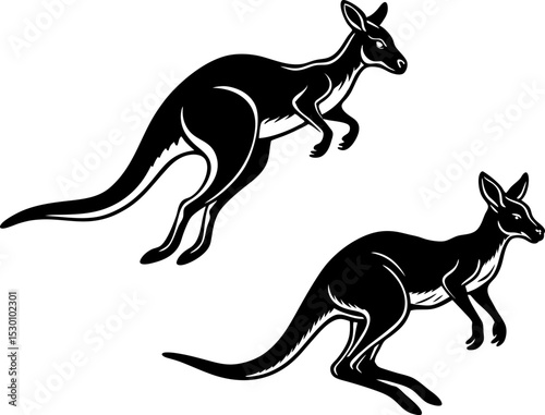 kangaroo vector silhouette, A kangaroo mid-jump, isolated on a white background
