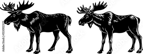 A moose in side profile, isolated on a white background. silhouette of a deer