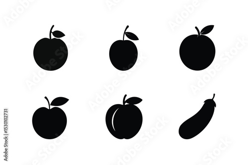 Fruit silhouettes of common and exotic varieties in set collection vector illustration.