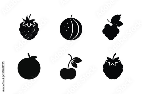 Healthy fruit icons in black silhouette set with multiple types vector illustration.