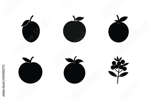 Fruit shape set with dark silhouette outlines for packaging use vector illustration.