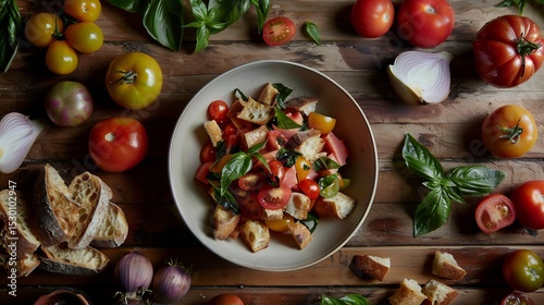 Creative Upcycled Food Dish Stale bread transformed into Panzanella salad Vibrant