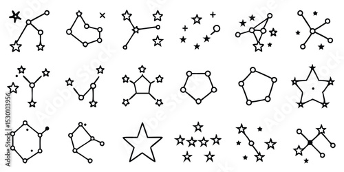 Constellation and astronomy vector icons with stars zodiac patterns and night sky symbols
