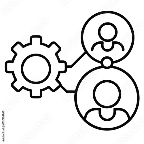 Two people connected by gears flat icon design isolated on white background