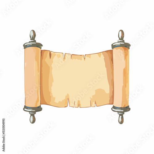 Watercolor ancient papyrus ribbon. Hand drawn illustration of Scroll. Drawing of vintage empty manuscript for text. 