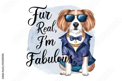 A Fashionable Cavalier King Charles Spaniel Dog in Sunglasses and Stylish Outfit
