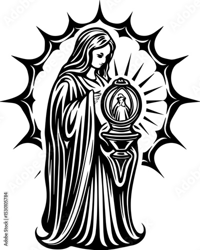 Sea witches summon ocean magic weaving mystic sorcery through mythical tides. Majestic Figure of a Woman Holding a Sacred Lantern with Glow