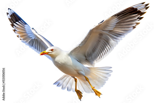 Majestic seagull in flight isolated - on - a - white background PNG. GENERATIVE AI