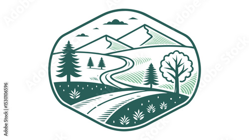 Winding path in nature logo, transparent background