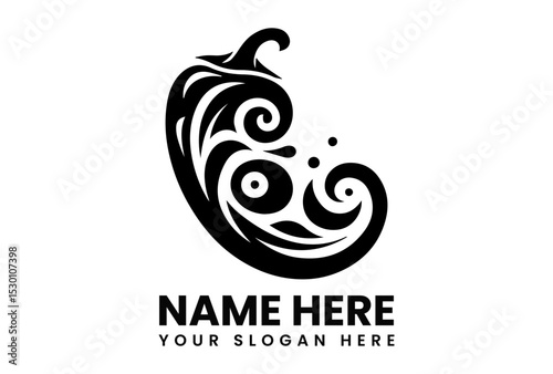 Stylized black silhouette vector logo of a chili pepper with swirling lines indicating heat and spice. Food and cooking concept