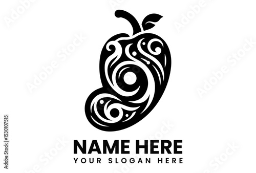 Stylized black silhouette vector logo of a chili pepper with swirling lines indicating heat and spice. Food and cooking concept