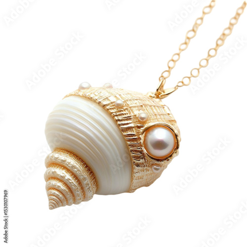 Gold seashell necklace with pearls elegant jewelry design